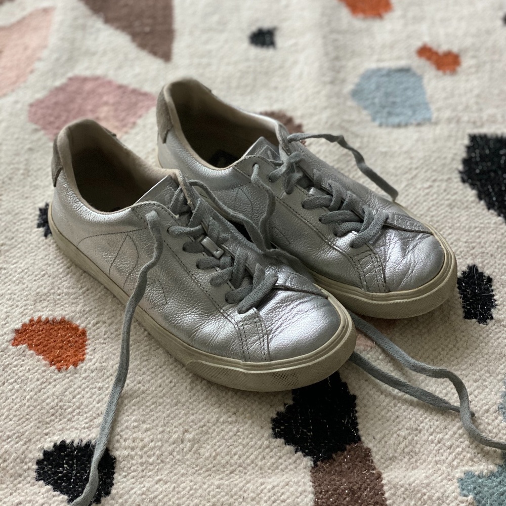 Worn Veja Silver Sneakers from Antrho Sz6